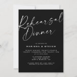 Elegant Black White Calligraphy Rehearsal Dinner Kaart<br><div class="desc">This elegant black and white minimalist design feature the words Rehearsal Dinner in a modern calligraphy script and a botanical moon werath on the back of the card. Easily customize belangrijke information as well as your monogram initials of keus. It will pair beautifully with any modern wedding theme.</div>