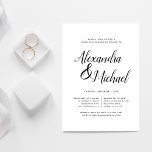 Elegant Black & White Calligraphy Rehearsal Dinner Kaart<br><div class="desc">Eenvoudig en chic in klassiek zwart-wit,  biedt onze uitnodiging voor het repetitief diner uit Beekman elegante kalligrafiescript en ruimte voor zowel uw ceremonierepetitie als feestelijke details.</div>