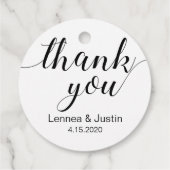 Elegant Black White Calligraphy Weddenschap Hartel Bedankjes Labels (Achterkant)