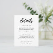 Elegant Black & White Calligraphy Wedding Details Informatiekaartje (Staand voorkant)