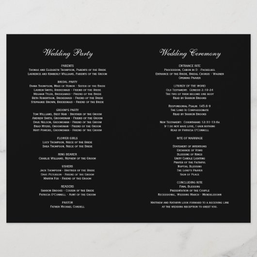 Elegant Black White Calligraphy Wedding Programs (Achterkant)