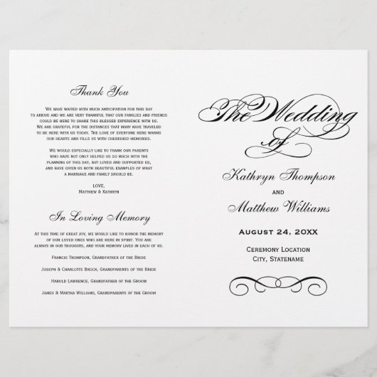 Elegant Black White Calligraphy Wedding Programs (Voorkant)