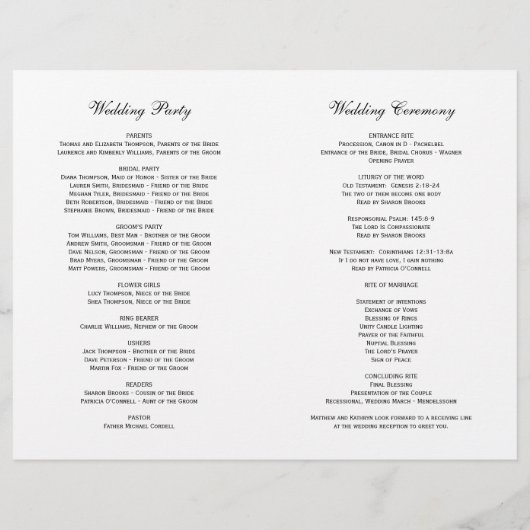 Elegant Black White Calligraphy Wedding Programs (Achterkant)