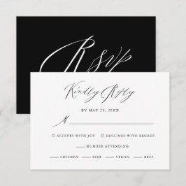 Elegant Black White Calligraphy Wedding RSVP Kaartje