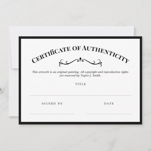 Elegant Black White Certificate of Authenticity (Voorkant)