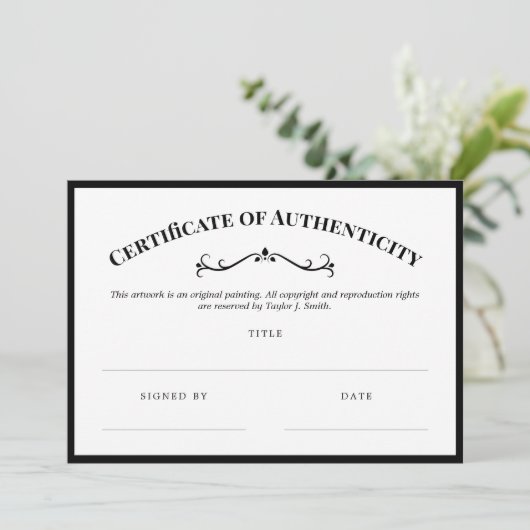 Elegant Black White Certificate of Authenticity (Staand voorkant)