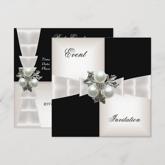 Elegant Black White Check Pearl Jewel Bow Kaart (Voorkant / Achterkant)