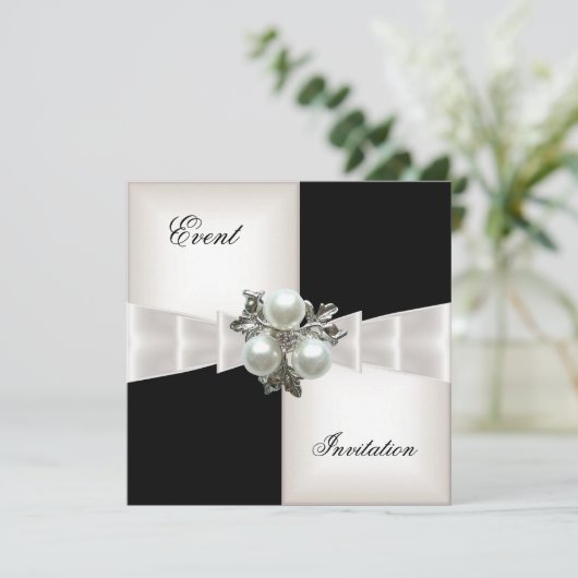 Elegant Black White Check Pearl Jewel Bow Kaart (Staand voorkant)