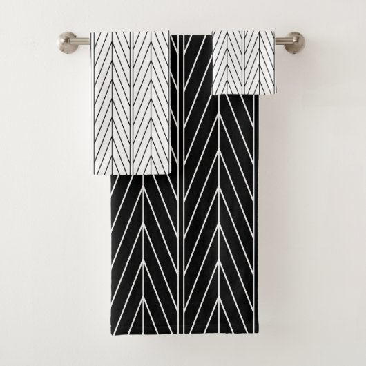 Elegant Black & White Chevron Bath Towel Set Bad Handdoek (Insitu)