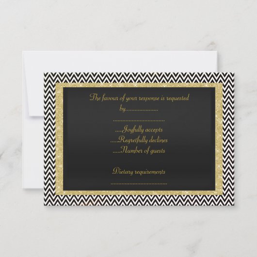 ELEGANT Black White Chevron RSVP Kaartje (Voorkant)