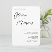 Elegant Black White Chic Script Wedding Entourage Kaart (Staand voorkant)