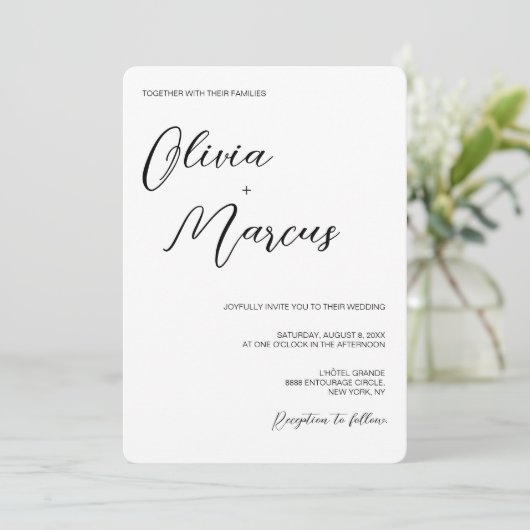 Elegant Black White Chic Script Wedding Entourage Kaart (Staand voorkant)