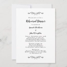 Elegant Black White Chic Wedding Rehearsal Dinner Kaart