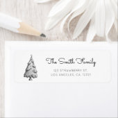 Elegant Black White Christmas Tree Return Address Etiket (Insitu)