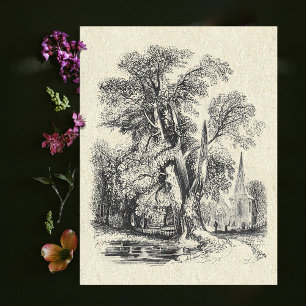 Elegant  Black White Church Engels land Briefkaart