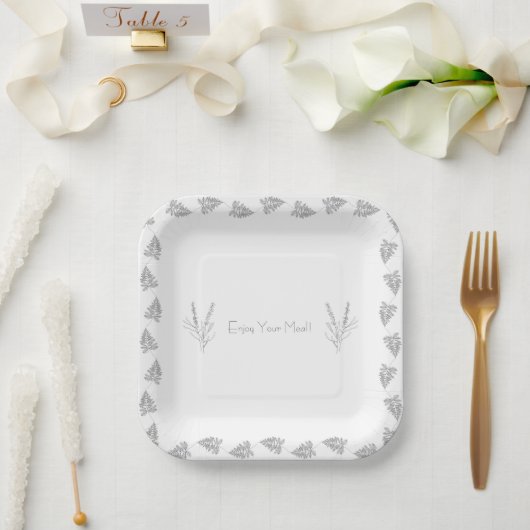 Elegant Black & White Classic Botanical Line Plate Papieren Bordje (Huwelijk)