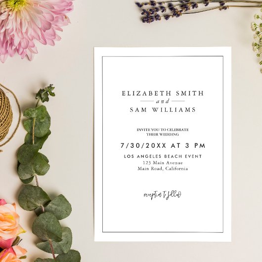 Elegant Black White Classic Minimal Wedding Kaart