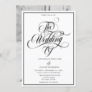 Elegant Black & White Classic Photo Wedding Kaart