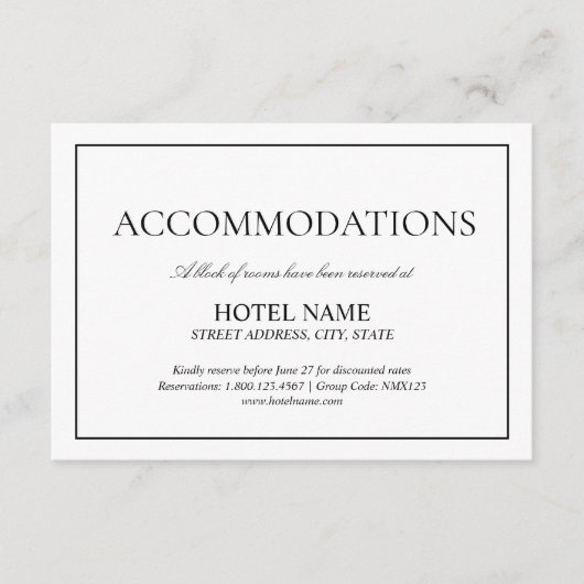 Elegant Black White Classic Script Accommodations Informatiekaartje (Voorkant)