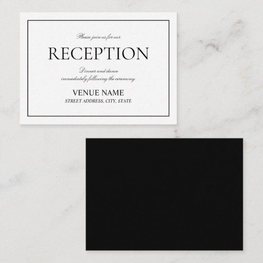 Elegant Black & White Classic Script Reception Informatiekaartje (Voorkant / Achterkant)