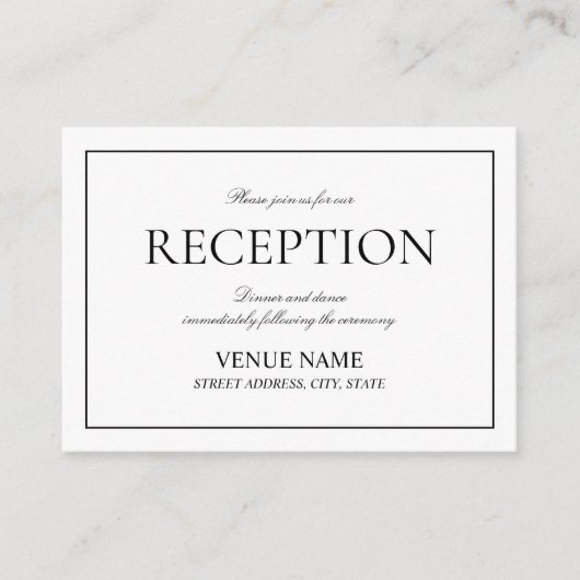 Elegant Black & White Classic Script Reception Informatiekaartje (Voorkant)