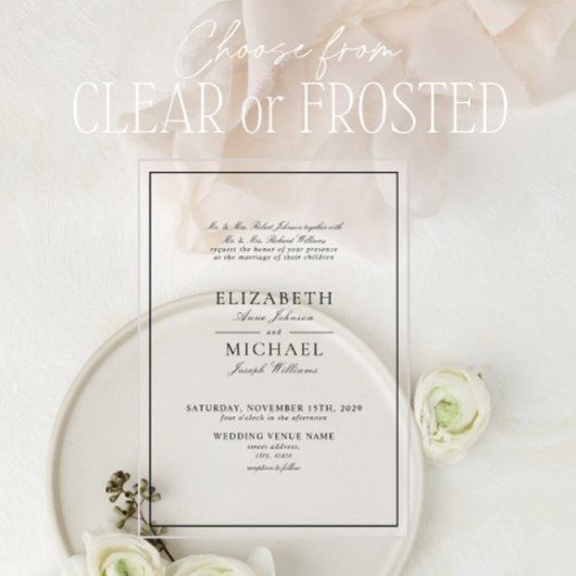 Elegant Black & White Classic Script Weddenschap Acryl Uitnodigingen