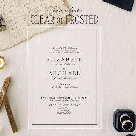 Elegant Black & White Classic Script Weddenschap Acryl Uitnodigingen