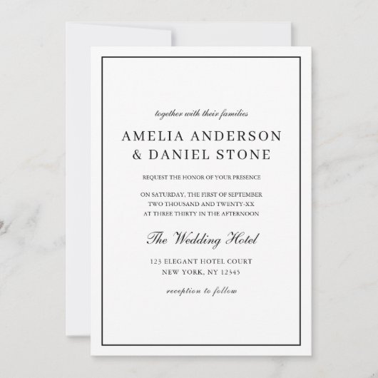 Elegant Black & White Classic Script Weddenschap Kaart (Voorkant)