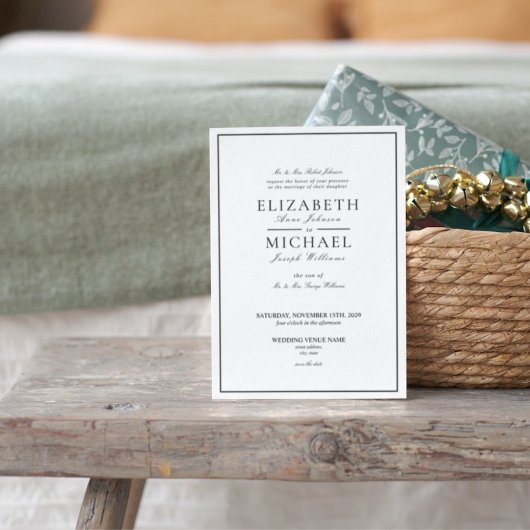 Elegant Black & White Classic Script Weddenschap Kaart