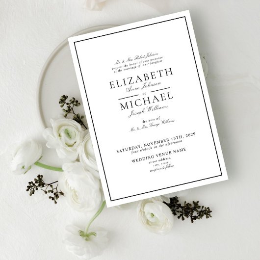 Elegant Black & White Classic Script Weddenschap Kaart