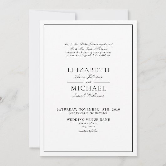 Elegant Black & White Classic Script Weddenschap Kaart (Voorkant)