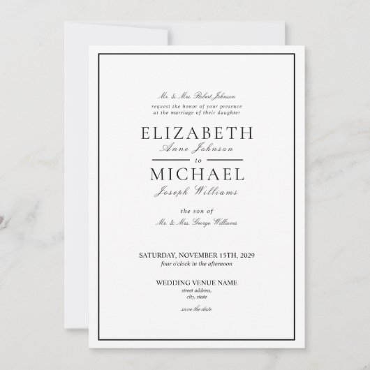 Elegant Black & White Classic Script Weddenschap Kaart (Voorkant)