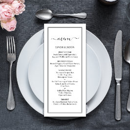 Elegant Black & White Classic Script Weddenschap Menu