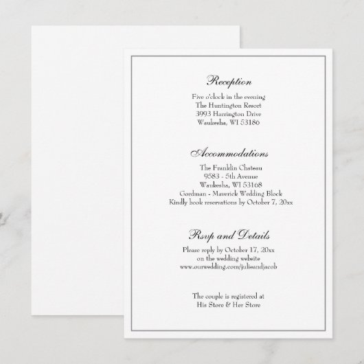 Elegant Black & White Classic Weddenschap Receptio Kaart (Voorkant / Achterkant)