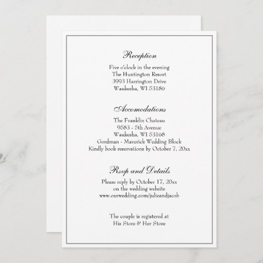 Elegant Black & White Classic Weddenschappen Recep Kaart (Voorkant / Achterkant)