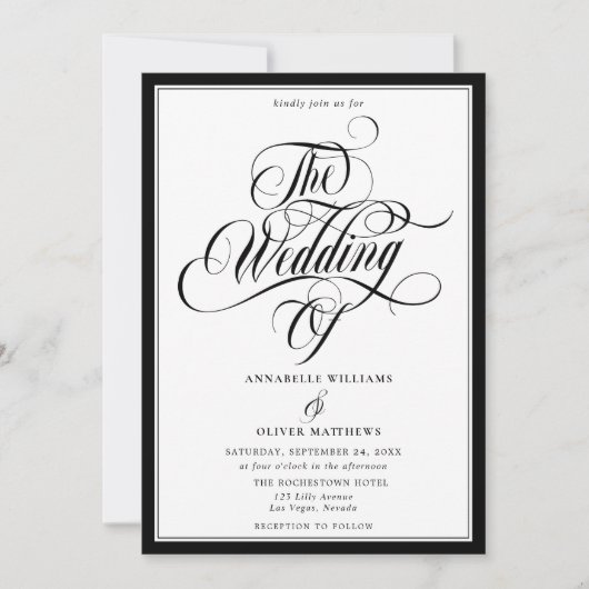 Elegant Black & White Classic Wedding Kaart (Voorkant)