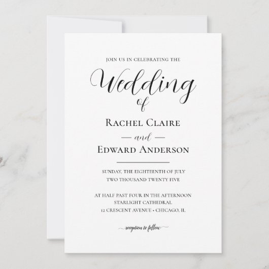 Elegant Black & White Classic Wedding Kaart (Voorkant)