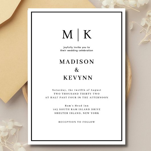 Elegant Black & White Classic Wedding Kaart