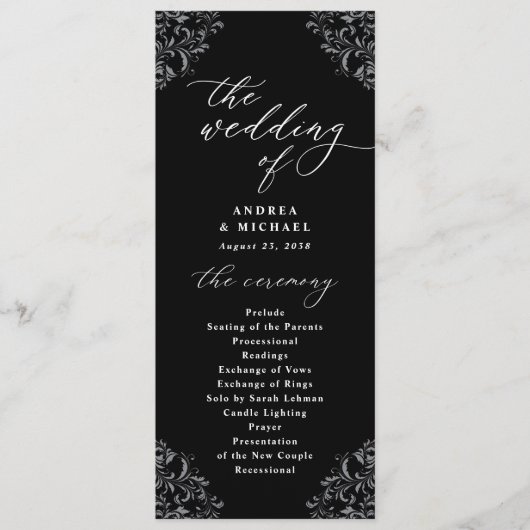 Elegant Black & White  Classic Wedding Programmakaart (Voorkant)