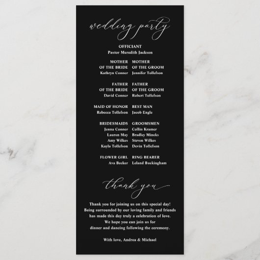 Elegant Black & White  Classic Wedding Programmakaart (Achterkant)