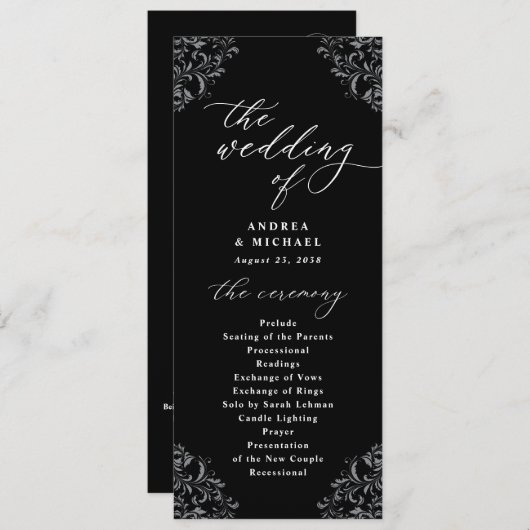 Elegant Black & White  Classic Wedding Programmakaart (Voorkant / Achterkant)