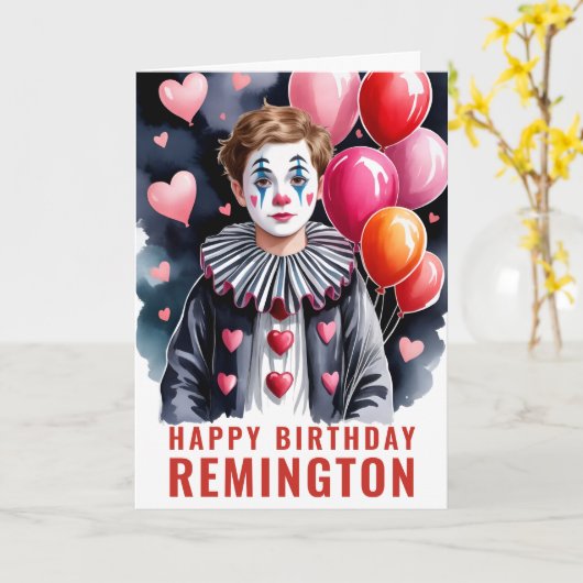 Elegant Black & White Clown Kaart (Gele Bloem)