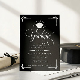 Elegant Black White College Graduation Aankondiging