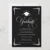 Elegant Black White College Graduation  Aankondiging (Voorkant)