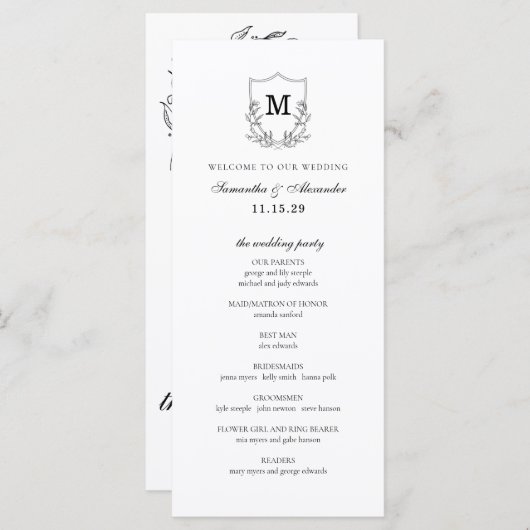 Elegant Black & White Crest Ceremony Program (Voorkant / Achterkant)