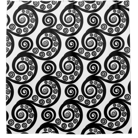 Elegant Black & White Curly Swirls Showgordijn Douchegordijn (Voorkant)