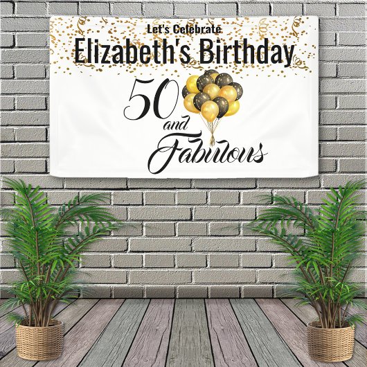Elegant Black White Custom 50th Birthday Confetti Spandoek