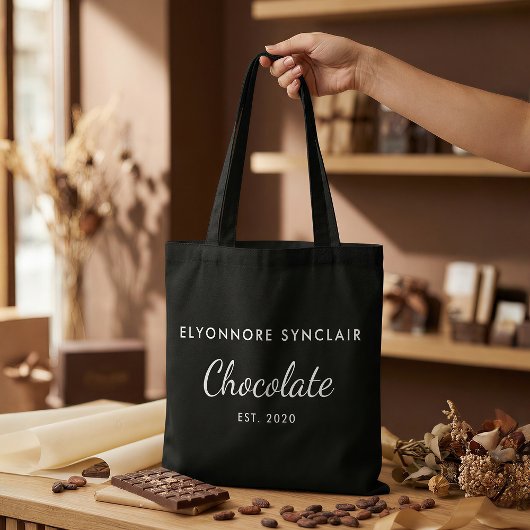 Elegant Black White Custom Chocolate Customer Gift Tote Bag