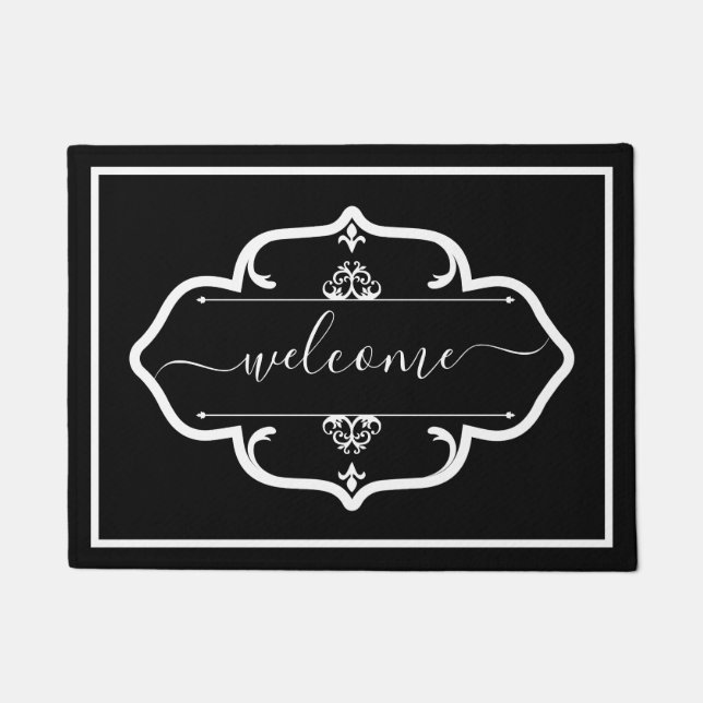 Elegant Black White Custom Decorated welcome Deurmat (Voorkant)
