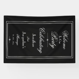 Elegant Black White Custom Weddenschap Welkomstban Spandoek